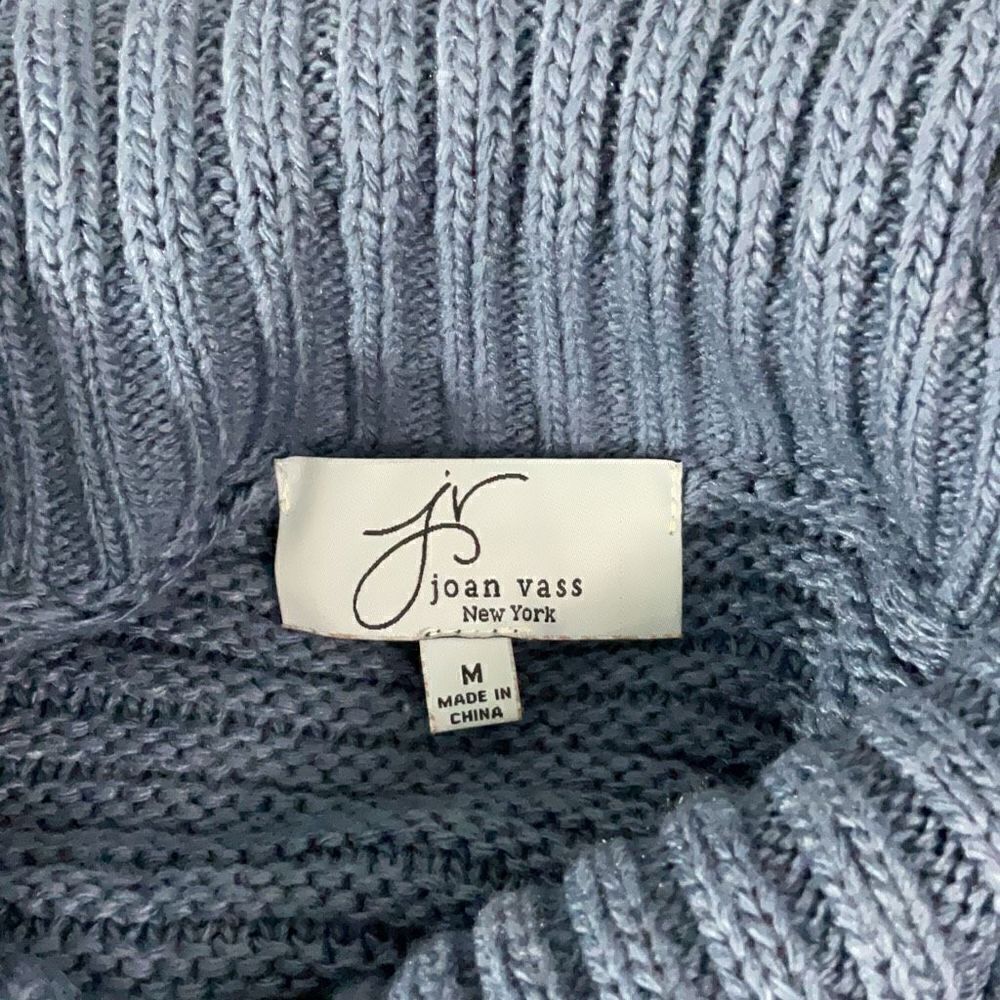 Joan Vass Blue Chunky Knit Cowl Neck Drop Shoulder Sweater Slit Sides Warm Sz M - Picture 5 of 7